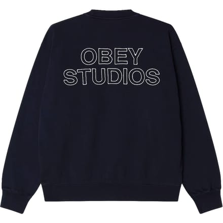 fenol Obey studio's vervaagde crew fleece - donker marine vervaagde wash