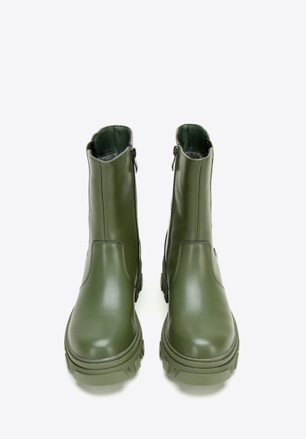 Wittchen - Damesschoenen - Leren Platformlaarzen - Groen - Rits
