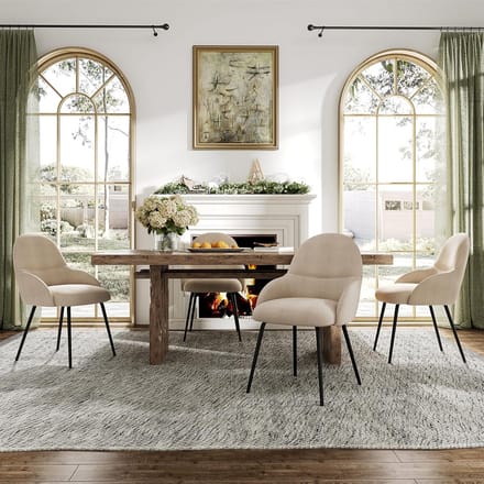Eetkamerstoelen Set van 6 – Linnen – Met Armleuningen – Ergonomisch – Beige – Industrohome