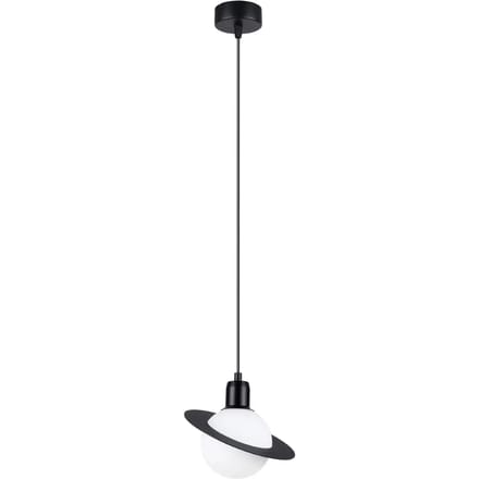 Hanglamp HYPERION 1 met bol en ring als een planeet - Sollux Lighting - IP20 - Zwart staal behuizing - 20 x 20 x 125 cm - 1 x G9 LED, exclusief lichtbron - Max. 8 W - Moderne hanglamp voor woonkamer, slaapkamer en eetkamer
