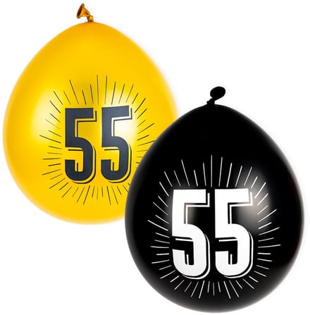 Ballonnen met getal | 55 jaar | 8 stuks | Zwart en Goud