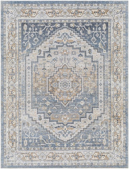 SURYA Jennifer vloerkleed wasbaar oosters vintage blauw gebroken wit
