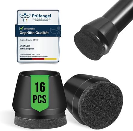 Protected Silicone Chair Leg Caps 20-22 mm - 16 Pieces Black with Felt Pads for Hard Floors