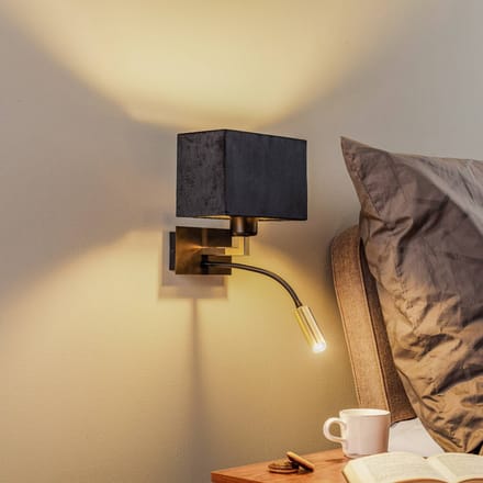 Euluna Wandlamp Harry, hoekig, zwart/messing/zwart