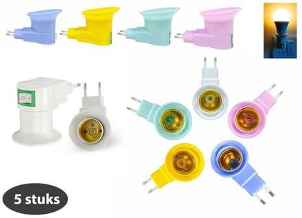 Stekker EU met E27 fitting + aan/uit schakelaar - lamp fitting - Mix Kleuren (5 stuks)