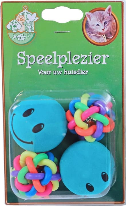 De Boon - Kattenspeelgoed - 2x smiley met 2x knoopbal