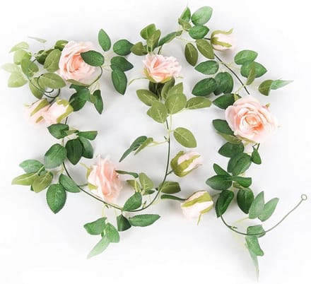 Kerstkrans - Nep Rozen - Woondecoratie - Zijde Kunstbloemen - 2.4 Meter - Roze