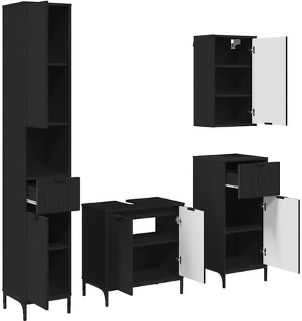 vidaXL - Badkamermeubel - Set - met - lade - Zwart - Samengesteld - hout, - metaal