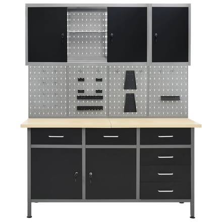 vidaXL - Werkbank - met - vier - wandpanelen - en - twee - kasten