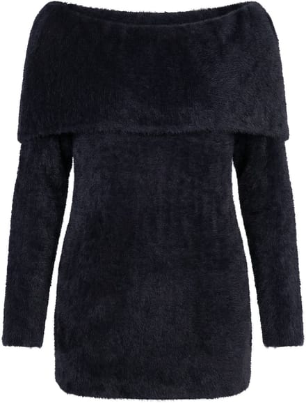 MIAMODA - Dames - Trui Regular Fit fancybreisel volant bij de hals - Zwart - Maat 46+