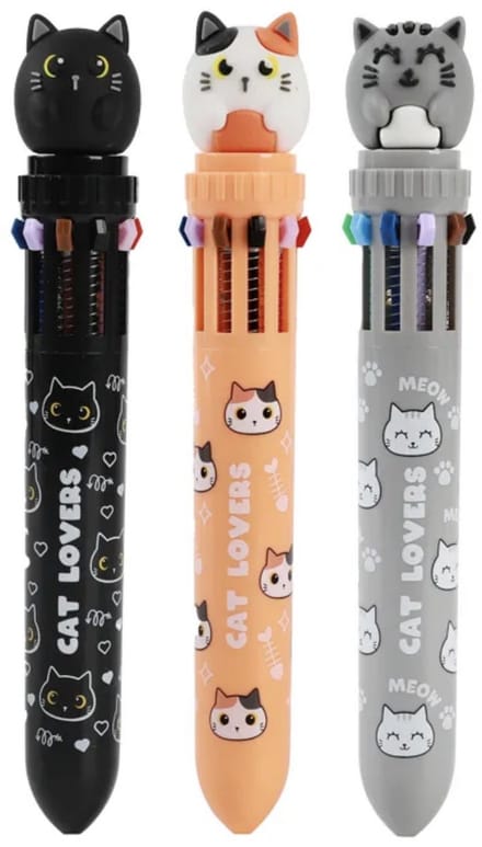 iTotal set van 3 Pen 10 Color Ballens Multicolor Cat Lover CAT White Orange and Black 73g