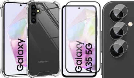 Hoesje geschikt voor Samsung Galaxy A35 - Screenprotector Volledig Dekkend Glas & Camera - Shockproof Transparant