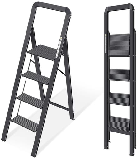 MKSS® Huishoudtrap 4 Treden - Keukentrap - Inklapbaar - Antislip - Extra Stevig - Zwart