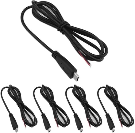 Pack van 5 USB C Plug Kabels 22AWG 5V 3A 2-Draad USB C Verlengkabel (1m) voor Arduino en LED Strips