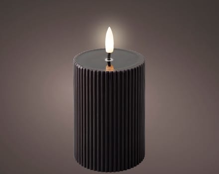 LED ribbel wax kaars zwart met vlam-effect - ø7 x13 cm