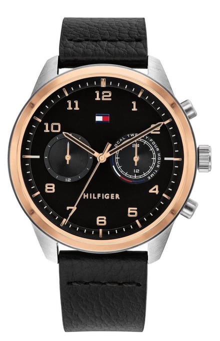 Tommy Hilfiger Patrick 1791786 Horloge - Leer - Zwart - Ø 44 mm