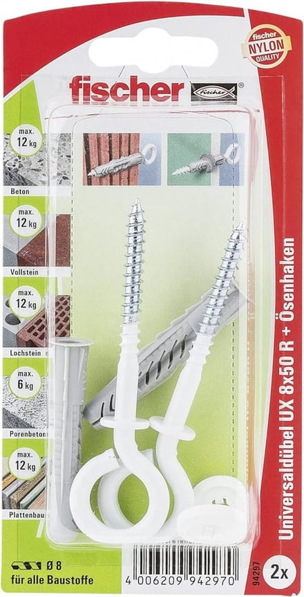 Fischer Universeelplug/Oog U x 8 x 50OHNK - 2 Stuks