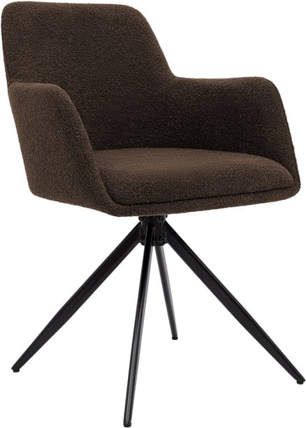 CLP Olema Eetkamerstoel - draaibaar - met armleuning - metalen frame - Teddy Stof/bruin