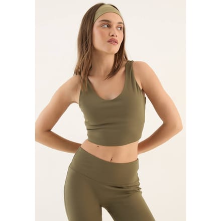 Dames DSGN Studio Ultra Sculpt Longline Plunge Sport-BH | Olive | Maat: Large