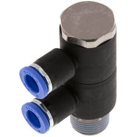 8mm x R3/8'' 2-way Manifold Messing/PA 66 Insteekfitting Buitendraad Draaibaar NBR