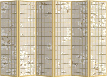 Fine Asianliving Kamerscherm Scheidingswand B240xH180cm 6 Panelen Bloemetjes Naturel
