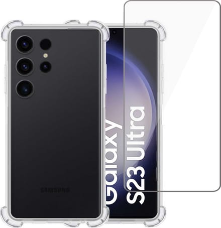 Hoesje geschikt voor Samsung S23 Ultra + Screenprotector – Tempered Glass - Extreme Shock Case Transparant