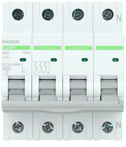 Noark installatieautomaat 3-polig+nul 16A B-kar (Ex9BN 3PN B16)