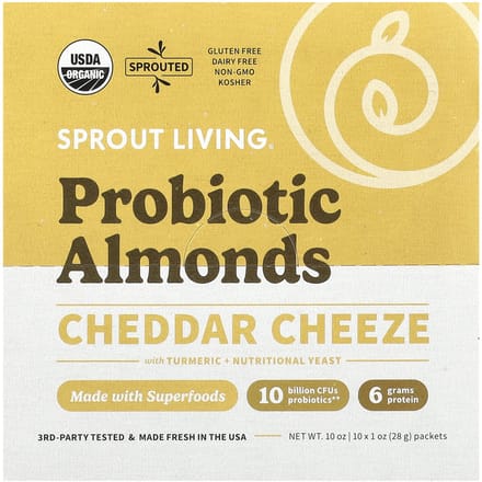 Sprout Living, Probiotische amandelen, cheddar kaas, 10 zakjes, 28 gram (28 gram) per pak