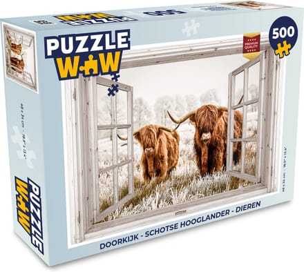 Puzzel Doorkijk - Schotse hooglander - Dieren - Legpuzzel - Puzzel 500 stukjes