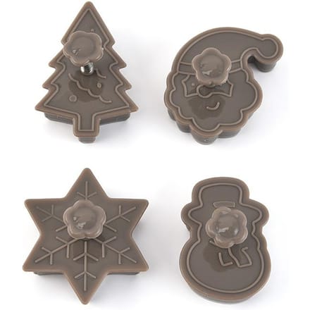 4 stks/set Plastic Cookie Bakvormen Sneeuwpop/Sneeuwvlok/Kerstboom/Kerstman Patroon Bakvormen gray
