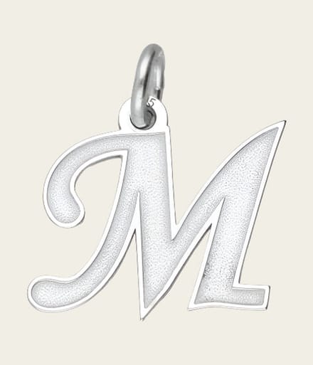 Zilveren letter M sierlijk mat-glans kettinghanger