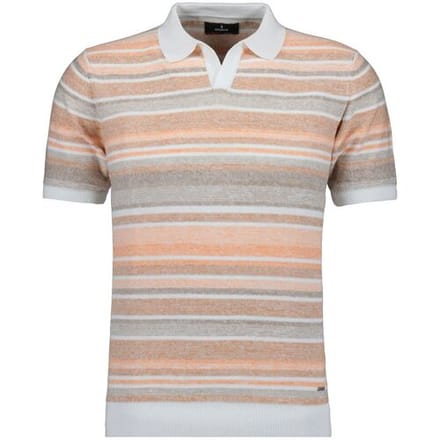 Ragman Trui Short Sleeve Knit Stripe Resort Collar Oranje-Multi / male