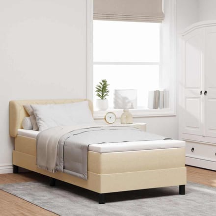 vidaXL - Boxspring - bed - met - hoofdeinde - Crème - 90 - x - 200 - cm - Stof