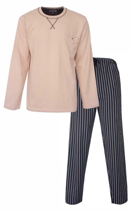 MEQ Heren Pyjama - Ronde Hals - Lange Mouw - Beige - Maat L