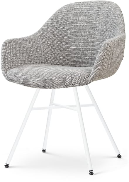 Nolon Noa-Mae Eetkamerstoel Grijs Blend - Wit Onderstel - Modern - Stoffen - Armstoel - Comfortabel