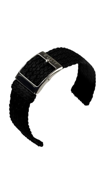 EULIT horlogeband - perlon - 20 mm - zwart - metalen gesp