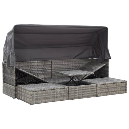 vidaXL - Tuinbed - met - luifel - poly - rattan - gemengd - grijs