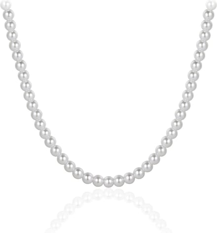 Jewels Inc. - Parel Ketting - 8mm Breed - Lengte 90 CM - Zilver