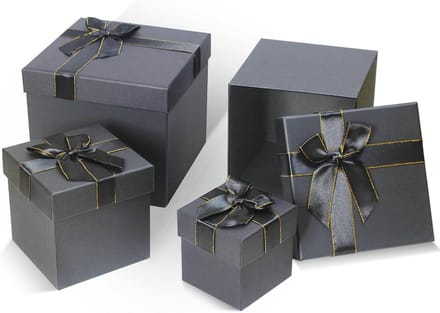 Zwarte geschenkdozen met deksel - set van 4 vierkante dozen met lint en strik