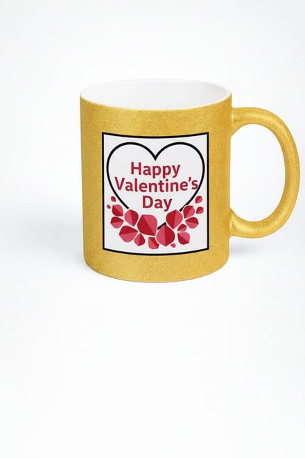 Gouden Glitter Valentijnsdag Mok met 'Happy Valentine's Day' Hart Design - Romantisch Cadeau