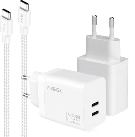 Phreeze usb C snellader 45w met usb C naar usb C kabel 1 meter
