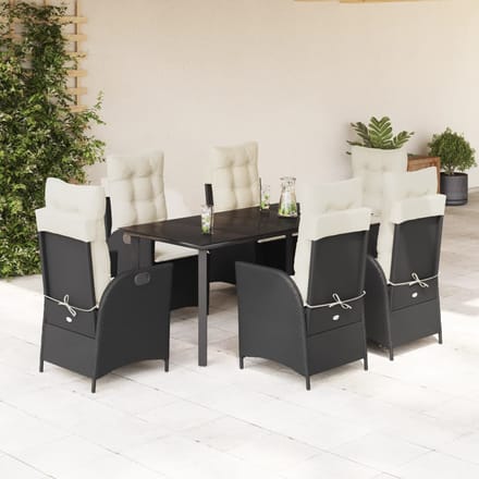 vidaXL - 7-delige - Tuinset - met - kussens - poly - rattan - zwart