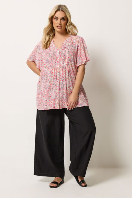 Yours Roze Paisleyprint Blouse Met Plooitjes Size 44
