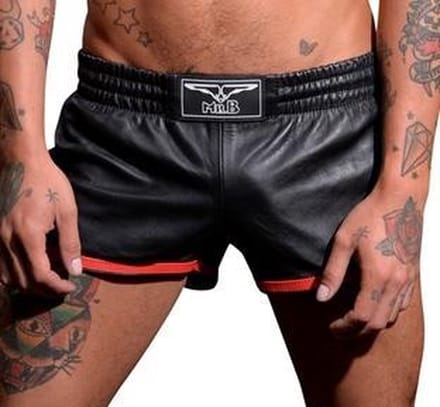 Mister b leren sportbroek zwart met rode bies - xs