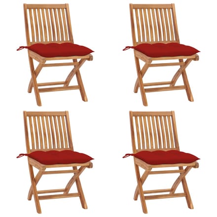 vidaXL - Opklapbare - stoelen - met - kussens, - 4 - stuks, - massief - teakhout