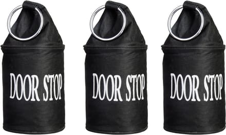 Canvas deurstopper zwart met ring - 3x - H15 cm - Deur vastzetter - Deurstop 2,7 kg
