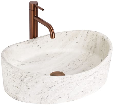 Rea Dream Samengesteld Ovaal - Wastafel - Wit, Beige, Steenimitatie - 50 X 36 X 15 Cm