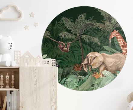 Behangcirkel 125cm Studio Wallz - Jungle dieren donkergroen