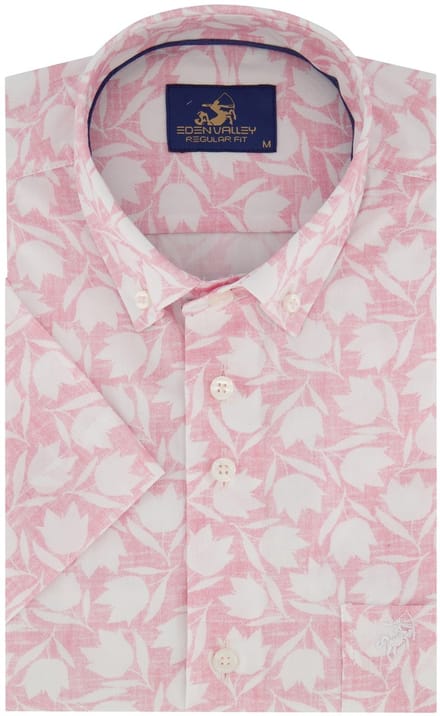 Overhemd geprint roze eden vally korte mouw met borstzak