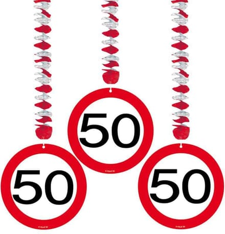 50 Jaar Verkeersbord Hangdecoratie - 3 stuks
